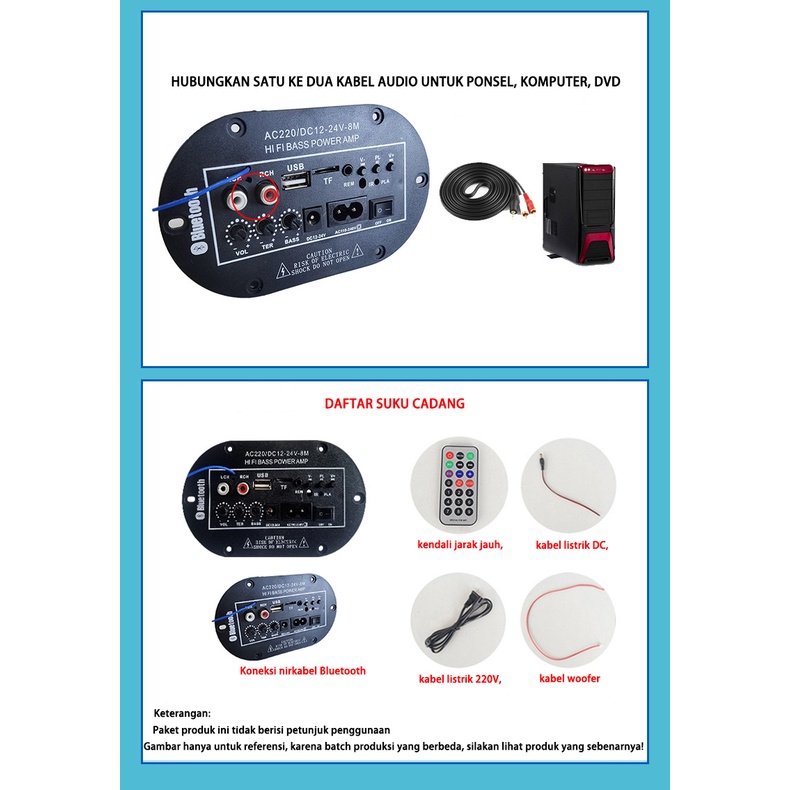 【Barang Tersedia】YUN Mall 8/10 inch 12V/24V/220V Amplifier Board Audio Bluetooth USB FM Radio TF Player Subwoofer 35W Taffstudio Amplifier