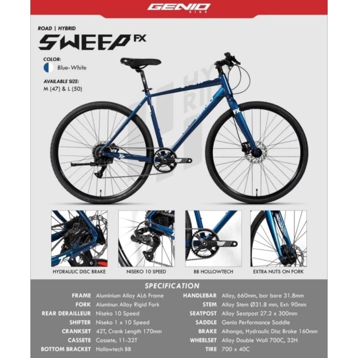 SEPEDA HYBRID 700 GENIO SWEEP FX 1 x 10 SPEED