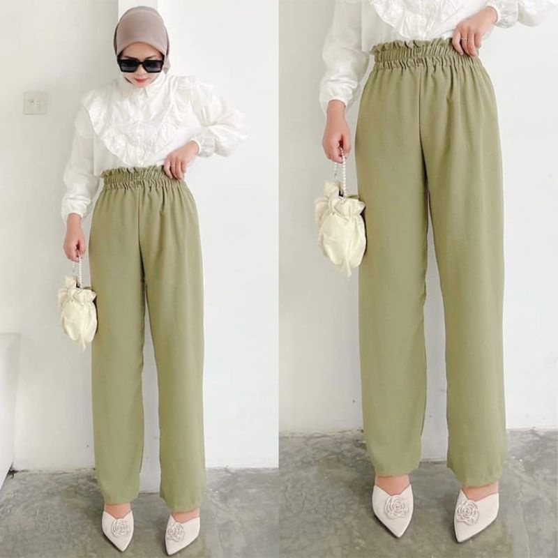 Button Pants Wanita / DOBBY PANTS 2 KANCING CELANA KULOT WANITA / Celana Panjang Wanita Korean Style Loose High Waist