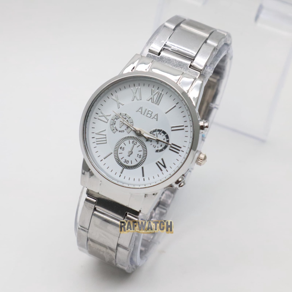 Jam Tangan Pasangan Pria Wanita Analog Casual Rantai Stainless Silver Hitam RPA9