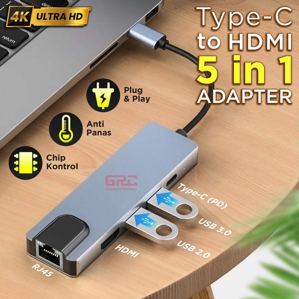 Adapter HUB Converter Type C to 5 Port USB PD HDMI LAN 5 in 1