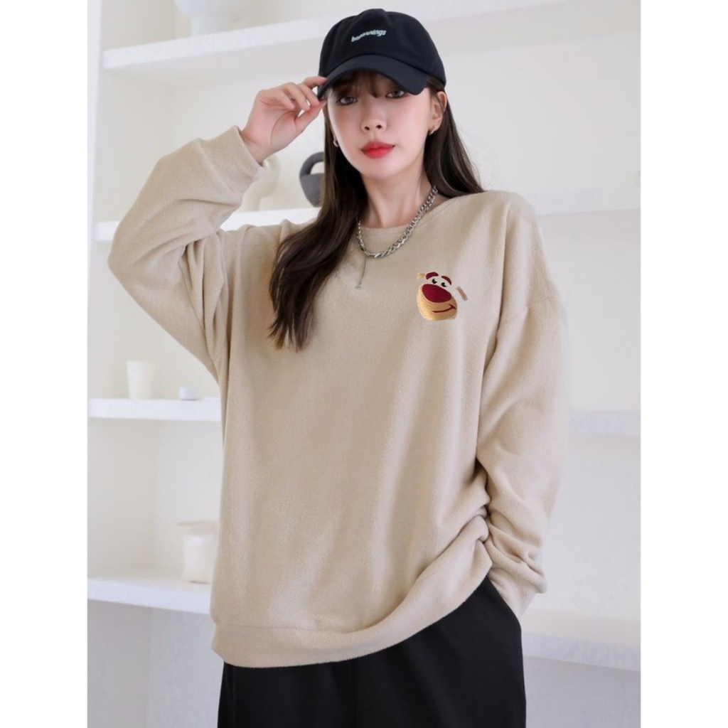 LATSO BEAR BASIC SWEATER OBLONG CREWNECK WANITA BLOUSE ATASAN ALA KOREAN FASHION KASUAL GAYA SANTAI