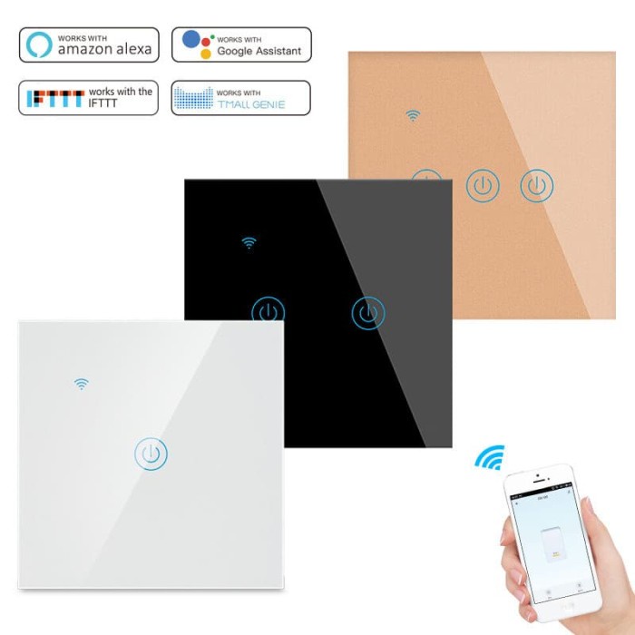 `````````] Tuya Smart WIFI Touch Wall switch EU 3 Panel Saklar Hitam