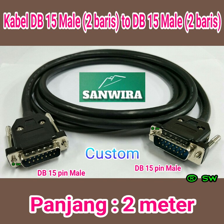 Kabel DB 15 pin Male (2 baris) to DB 15 pin Male (2 baris) 2 meter / Kabel Data DB 15 Male to DB 15 