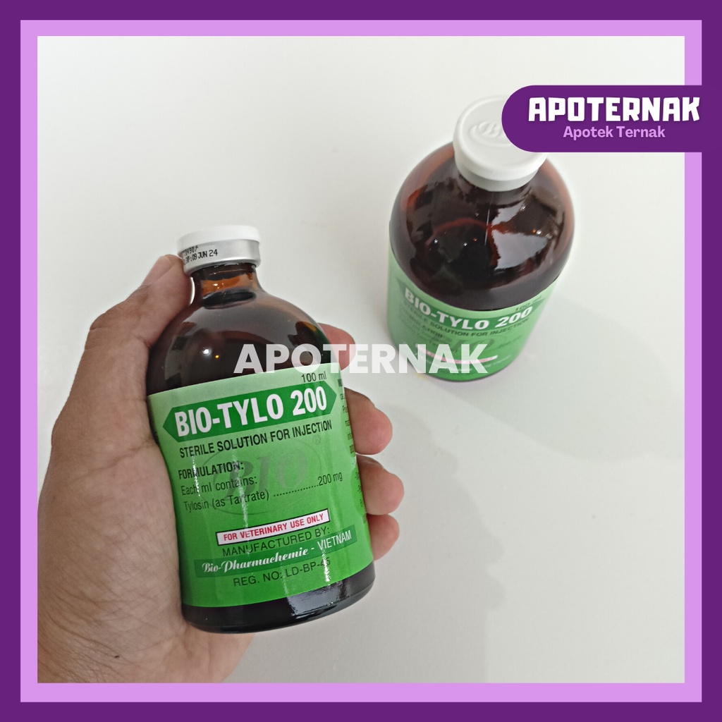 BIO TYLO 200 (Tylosin) 100 mL | Obat Antibiotik Infeksi Bakteri CRD Pneumonia Sinusitis Footroot Dermatitis Mastitis dll Pada Hewan Sapi Kambing Domba Ayam babi