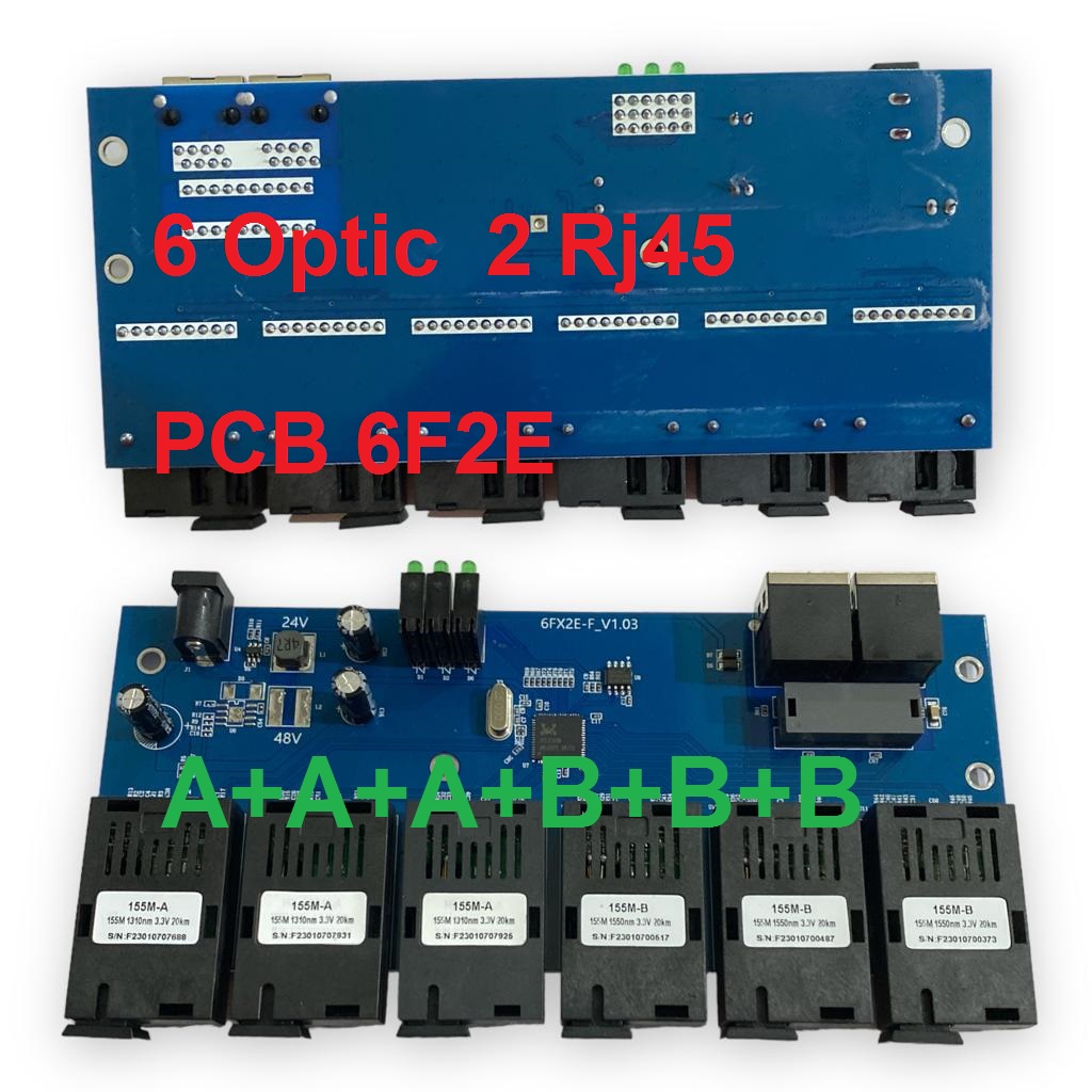 PCB Media Converter Fiber 2 FO SC Port 4 LAN Rj45 Optik Optical 6 SC 2 RJ45 Transceiver Ethernet Switch 4 Port dengan Adapter