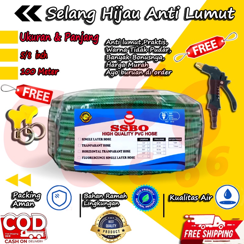 SELANG AIR 1 ROL 100 METER 5/8 INCH SELANG AIR HIJAU ANTI LUMUT SELANG TAMAN &amp; CUCI MOTOR MOBIL COD