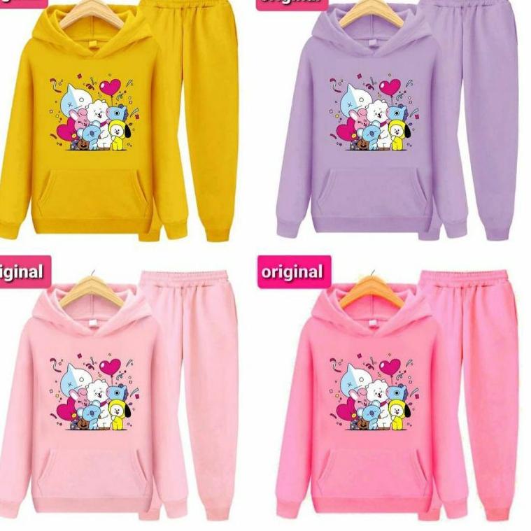 SALE SWEATER SETELAN ANAK / ONE SET HOODIE ANAK KARAKTER BTS - FREE MASKER BTS
