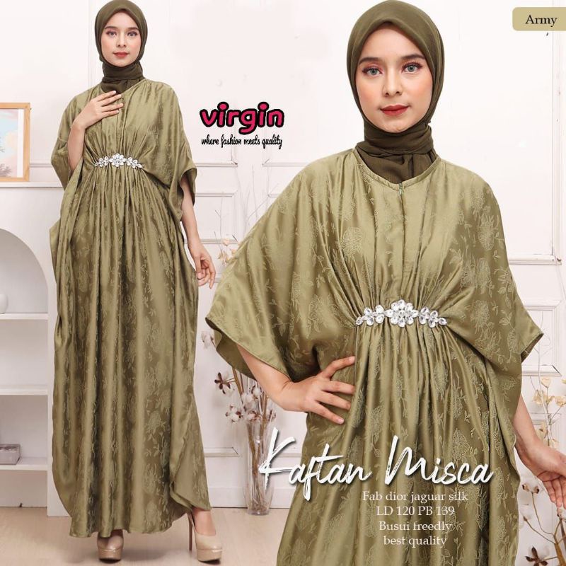 Kaftan Lebaran Misca Dior Jaguar Silk. Baju Muslim Kaftan Motif