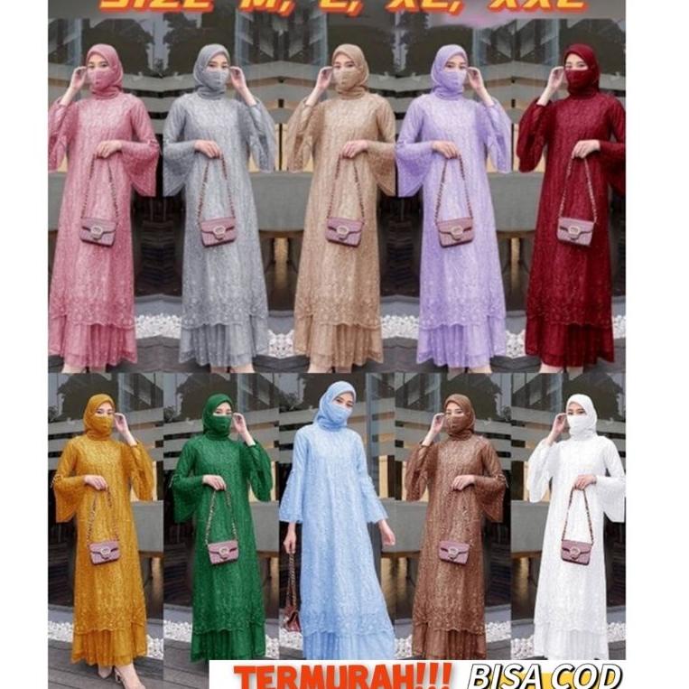 HARGA SPESIAL DRESS TILE MUTIARA BUNGA /MAXI DRESS CANTIK/ MX GELA - LD /Cp / GAMIS TILE BRUKAT TERB