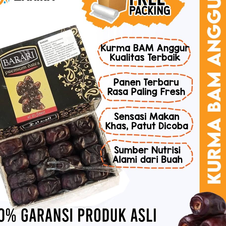 

➣ Kurma BAM BARARI Anggur Premium Black Diamond Daging Tebal Iran Empuk MPASI Busui Nabeez Mesir Bergizi ☃