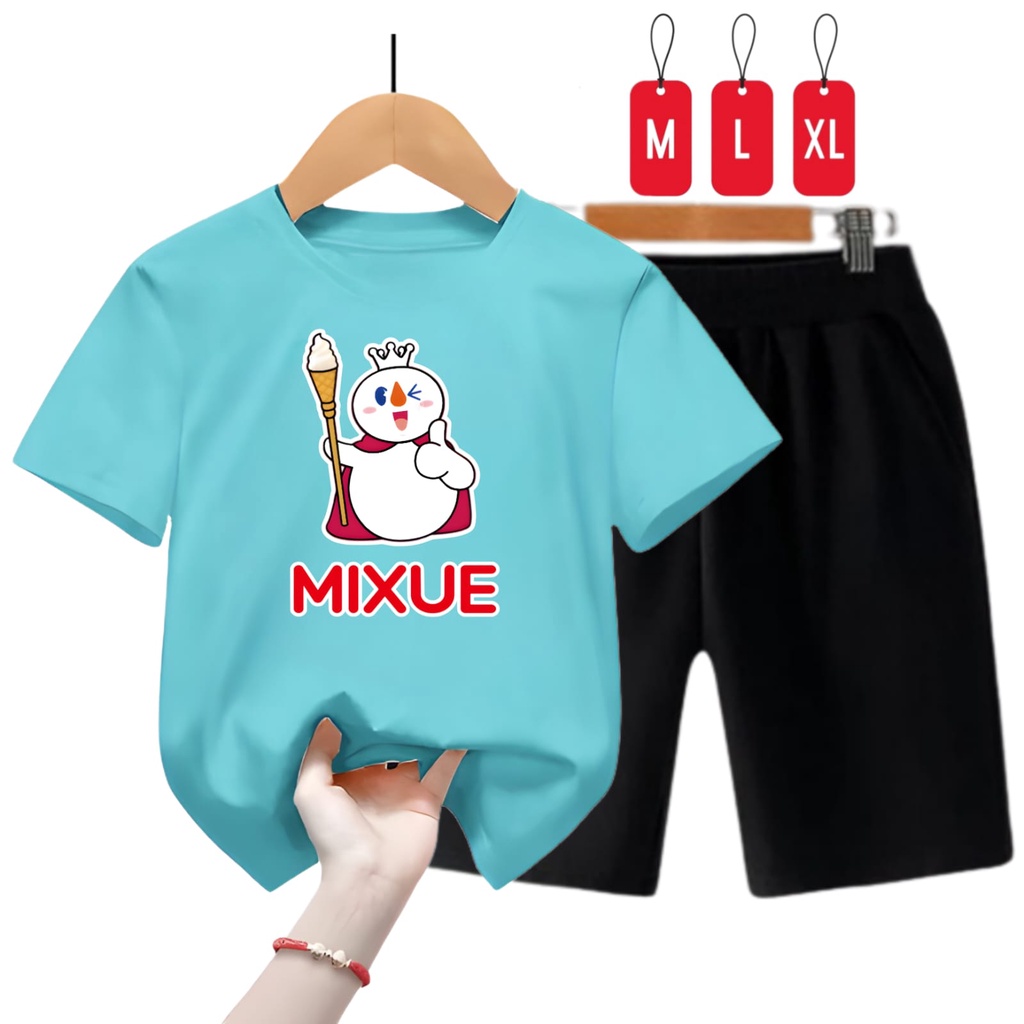 Hzl_outfit Setelan Kaos Anak Cowok Mixue Top / Setelan Kaos Anak Cewek Mixue Top / Size / M,L,XL