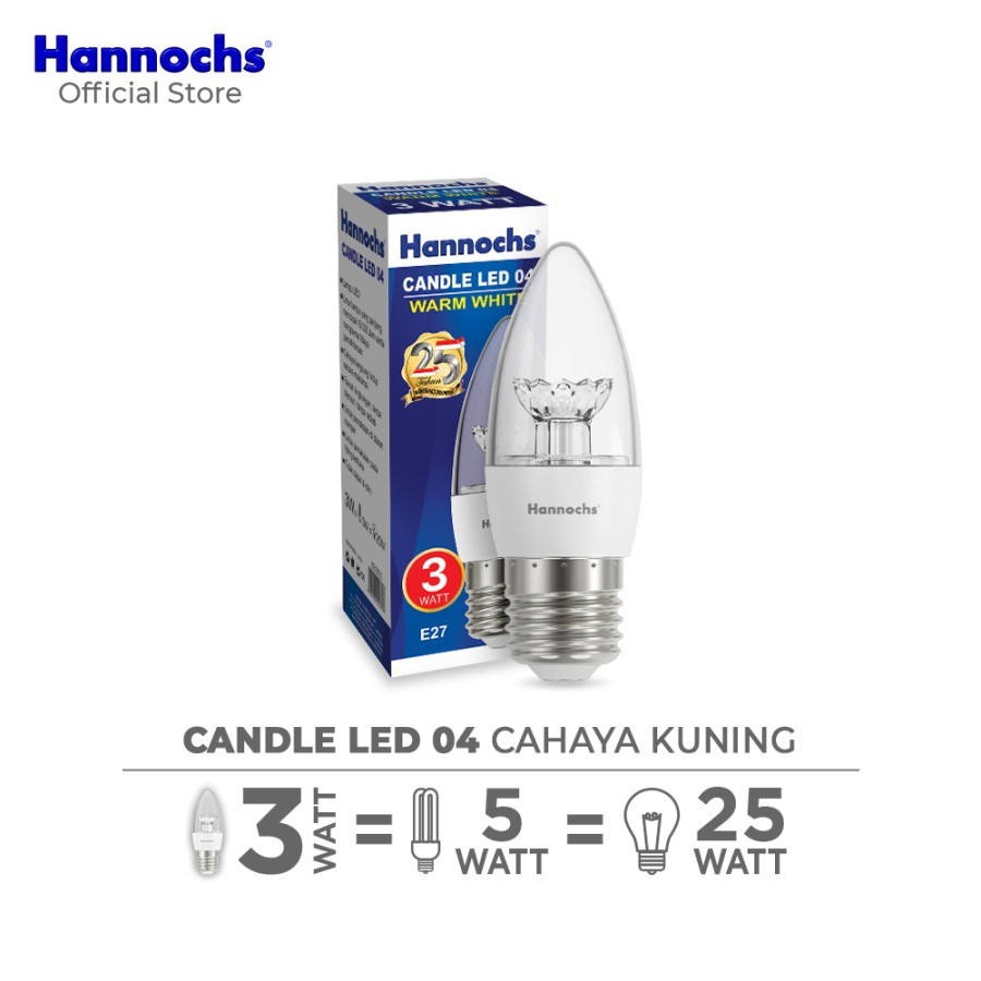 Lampu Candle LED Hannochs 04 3 watt E27 WW - Cahaya Kuning Lampu Lilin