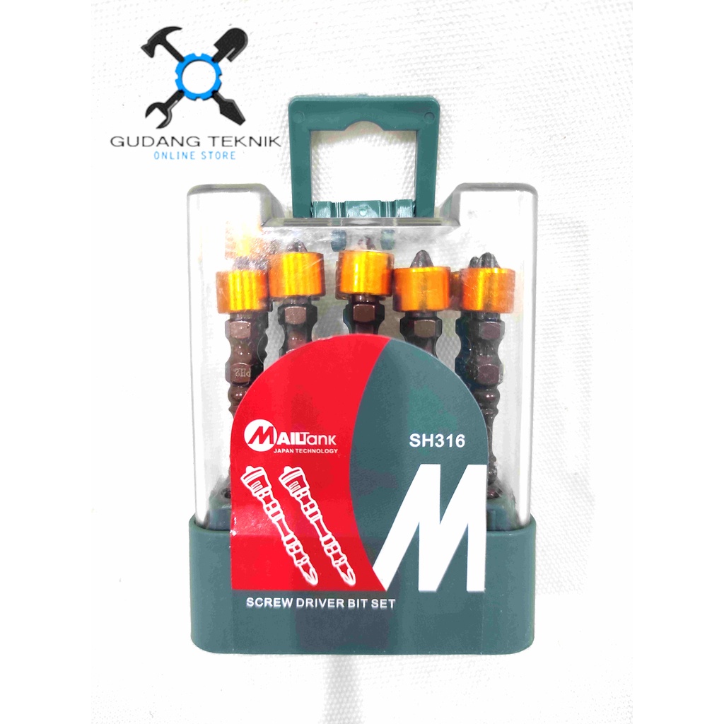 (1 SET ISI 5PCS)Mata Obeng Angin DOUBLE MAGNETIC PH2x65mm SET 5pcs SH316 MAILTANK / Screwdriver Bit SET 5pcs PH2 65mm 6.5cm SH 316 MAILTANK