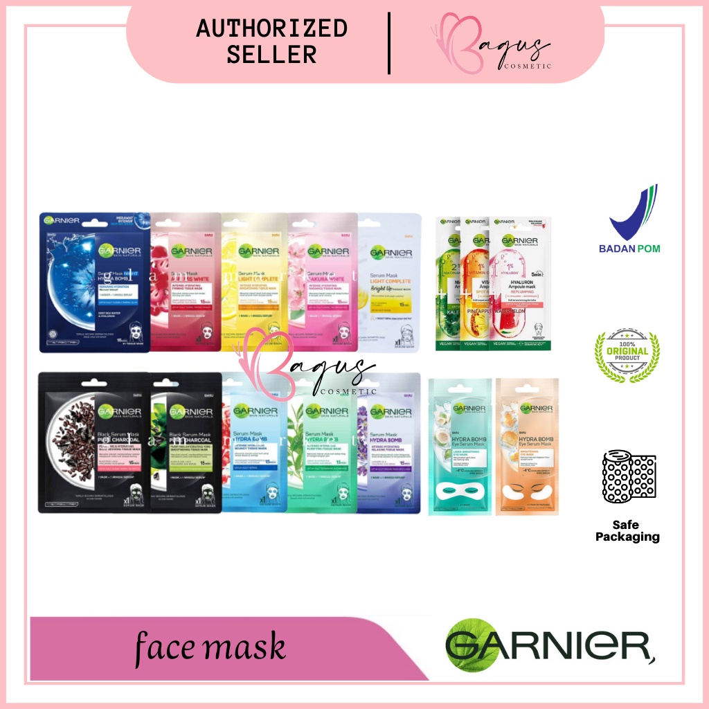 ⭐BAGUS⭐ GARNIER Sheet Mask All Varian / Ampoule / Eye Mask / Men | Masker Wajah + Serum