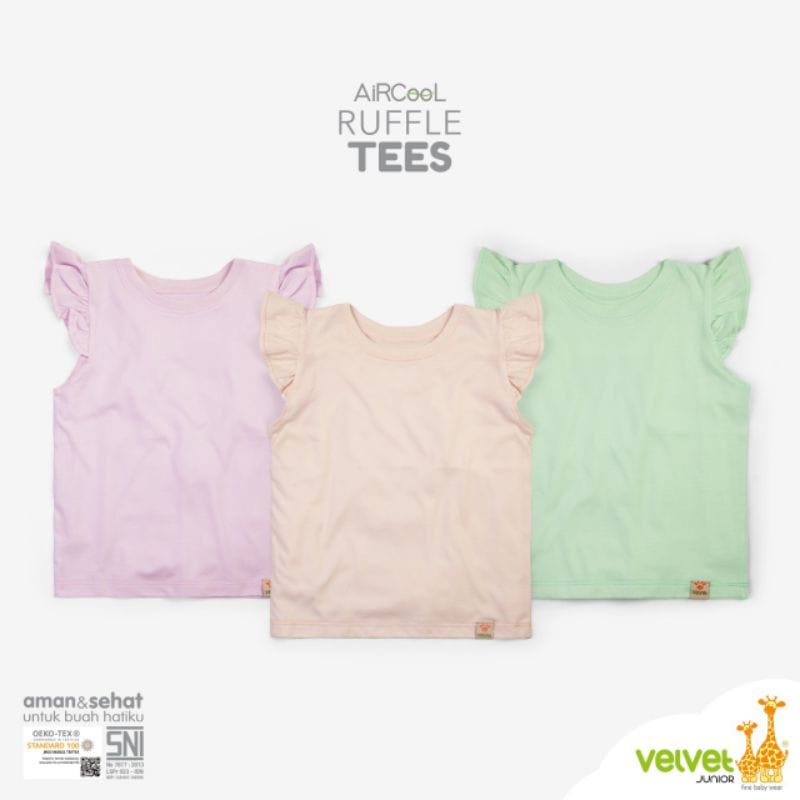 Velvet Junior Tshirt Ruffle - Baju Lengan Pendek Anak Perempuan (VLVT-TR) 3pcs