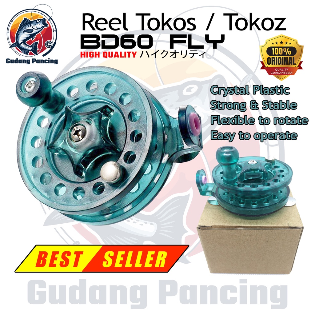 Reel Mini Tokos Fly Fishing Tokoz BD60 Gagang Aluminium Bahan Crystal Plastic Plastik Kristal Kuat Stabil Fleksibel untuk diputar dan mudah dioperasikan saat menggulung