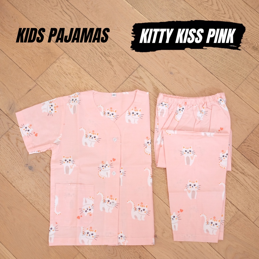 PIYAMA ANAK PEREMPUN 7-9 TAHUN / KATUN PINK BIRU / BAJU TIDUR GIRL CEWE  / PAJAMAS LUCU KIDS UNICORN PRINCESS BUNNY CAT KUCING / SIZE L