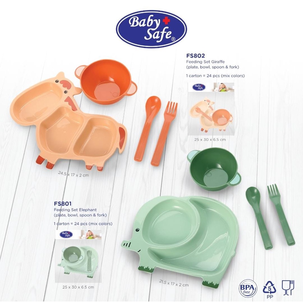 BABY SAFE FEEDING SET (FS801) (FS802) / GIFT SET / KADO / FEEDING SET ANAK / PLATE / SPOON / BOWL / SPOON / FORK