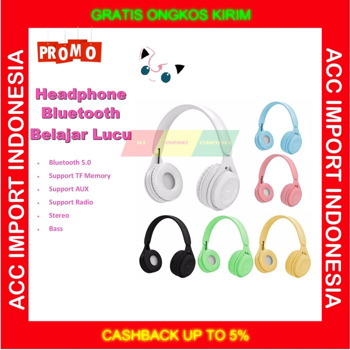 Earphone Headphone Macaron Anak Belajar Wireless Bluetooth Y08 Biru Muda Best Seller Headphone PROMO
