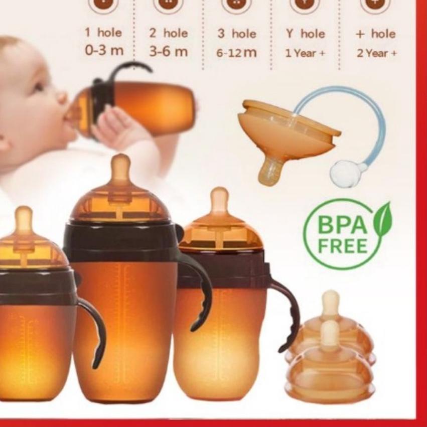✮ ORIGINAL PIKO Bello Botol dot susu anti kolik botol Bayi Silikon silicon cokelat ♂
