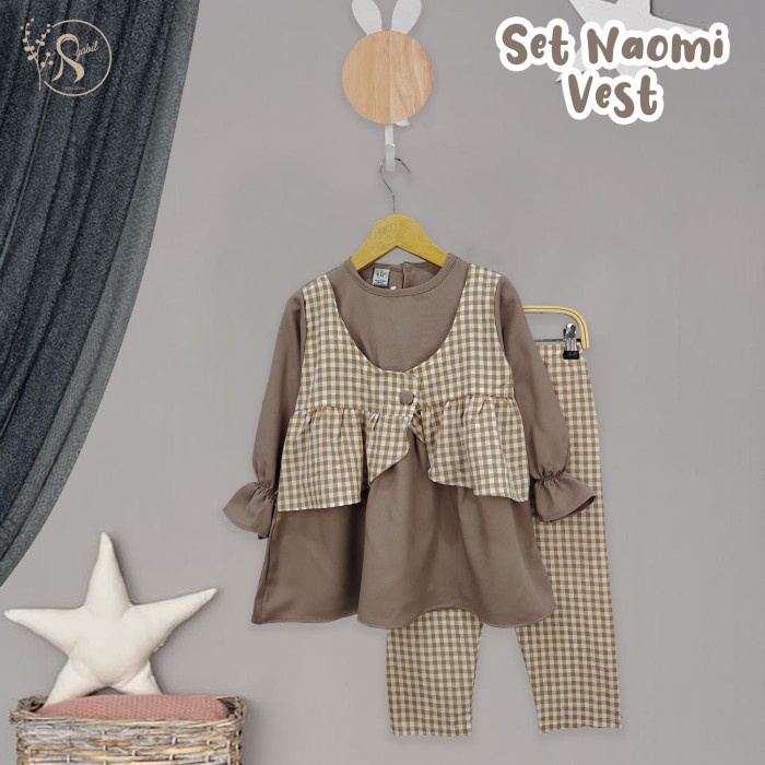 Gamis Anak Murah Setelan Baju Muslim Korean Style Anak Perempuan Sz 2-10 Th Naomi Vest - Coklat Susu