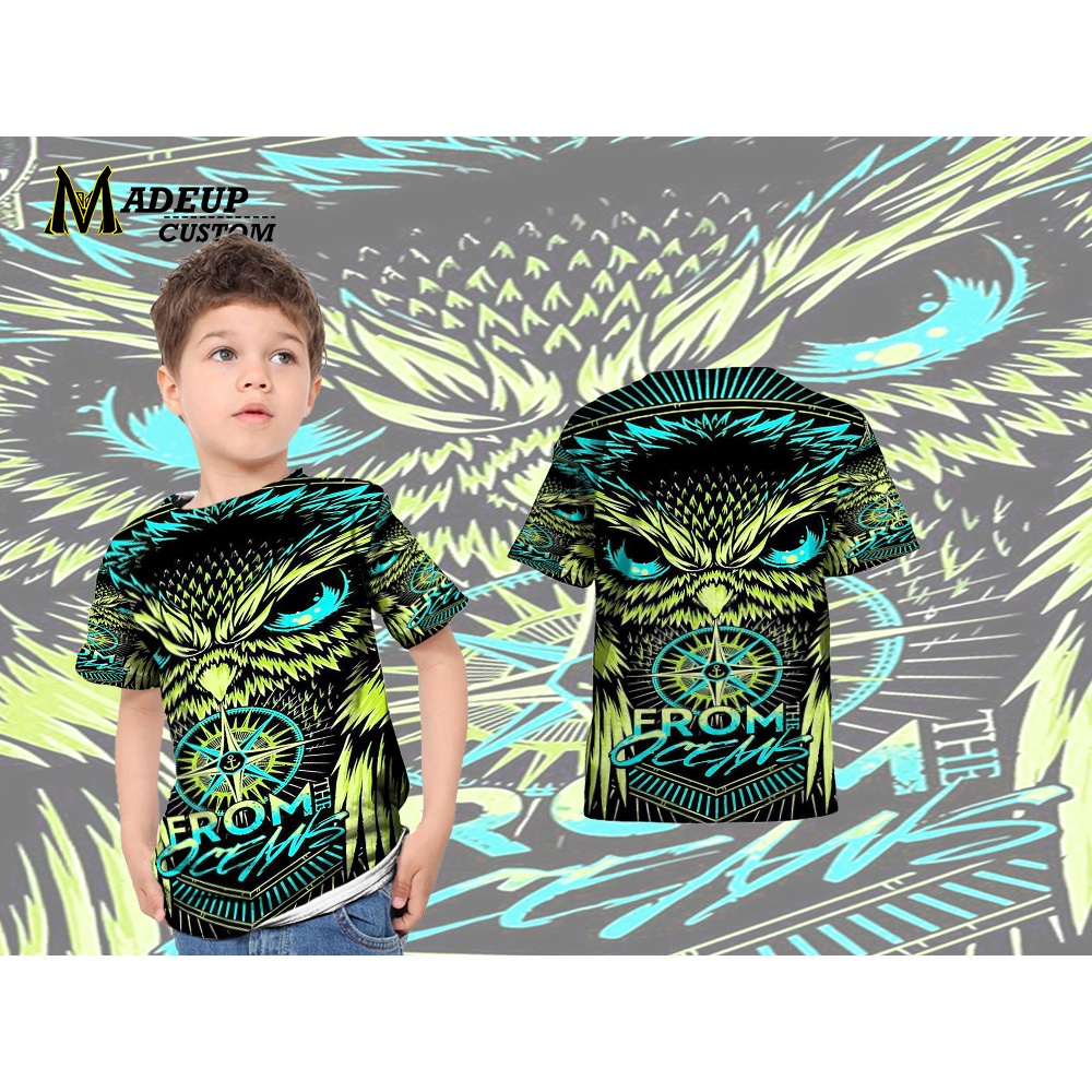 Kaos pria jersey burung hantu hijau anak/dewasa Fullprint 3D terbaru 2023