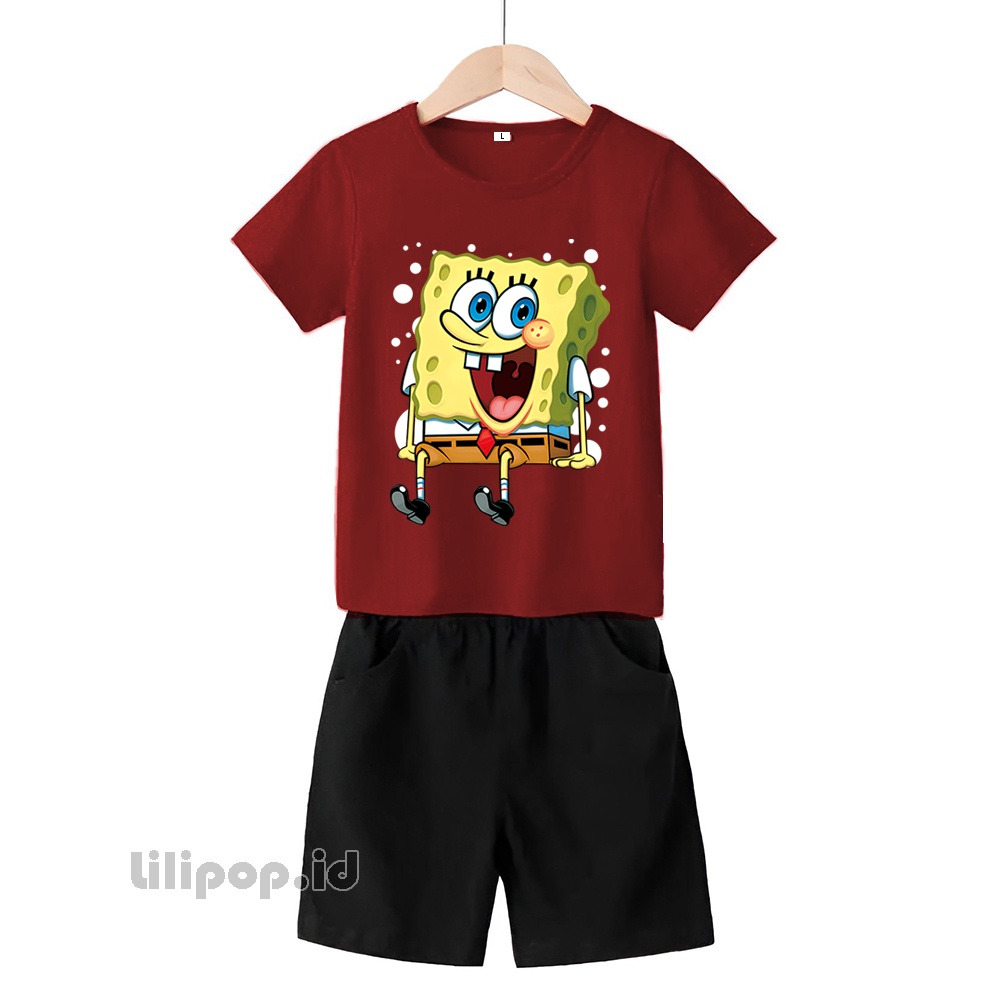 Baju Anak Stelan Kaos 3/4 sponge bob Cowok Cewek  Usia 2 - 7 Tahun Celana Pendek Harian