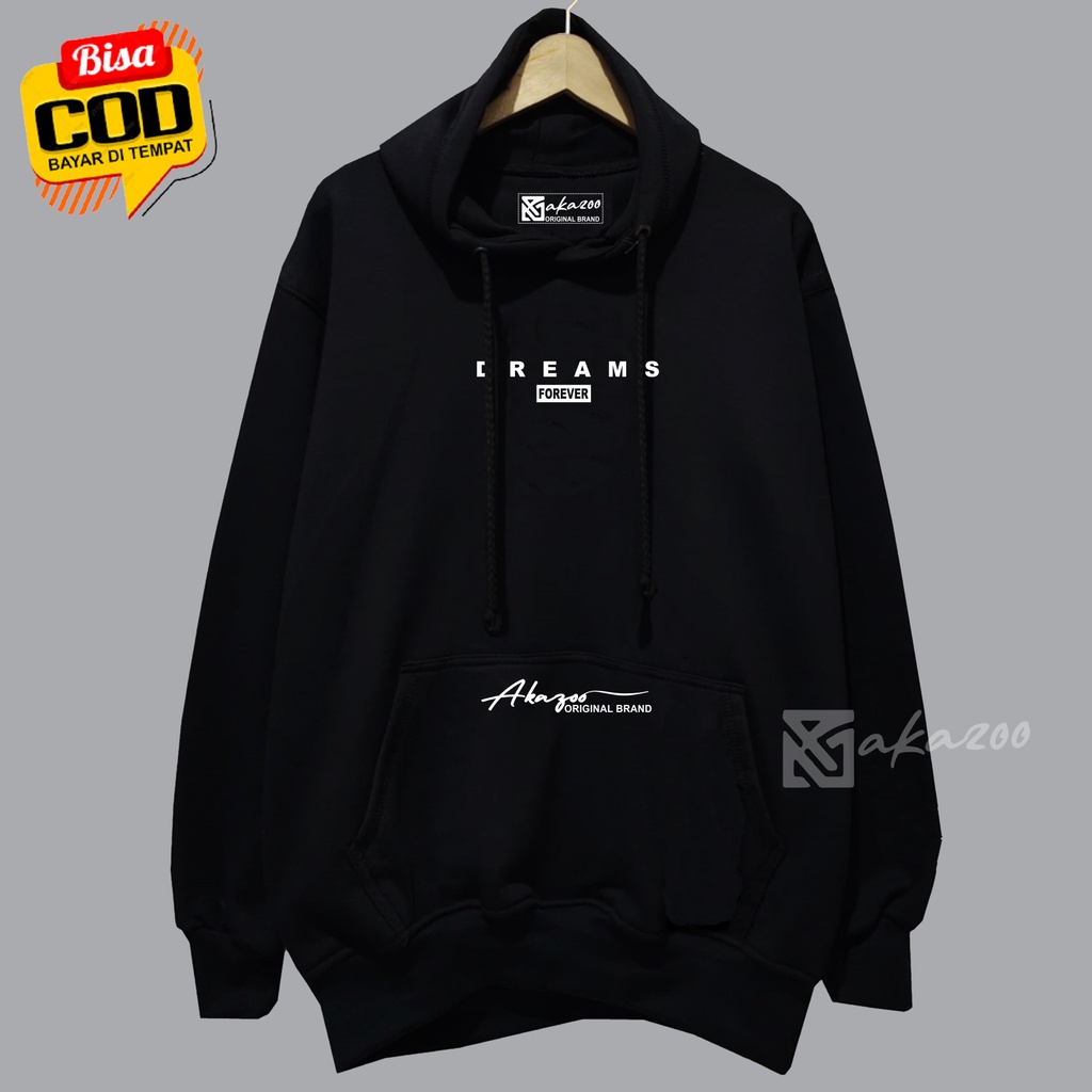 hoodie distro pria original bahan flece Sablon Dream Warna Hitam sweater oversize pria xxl ziper hoodie hijau botol akazoo.id