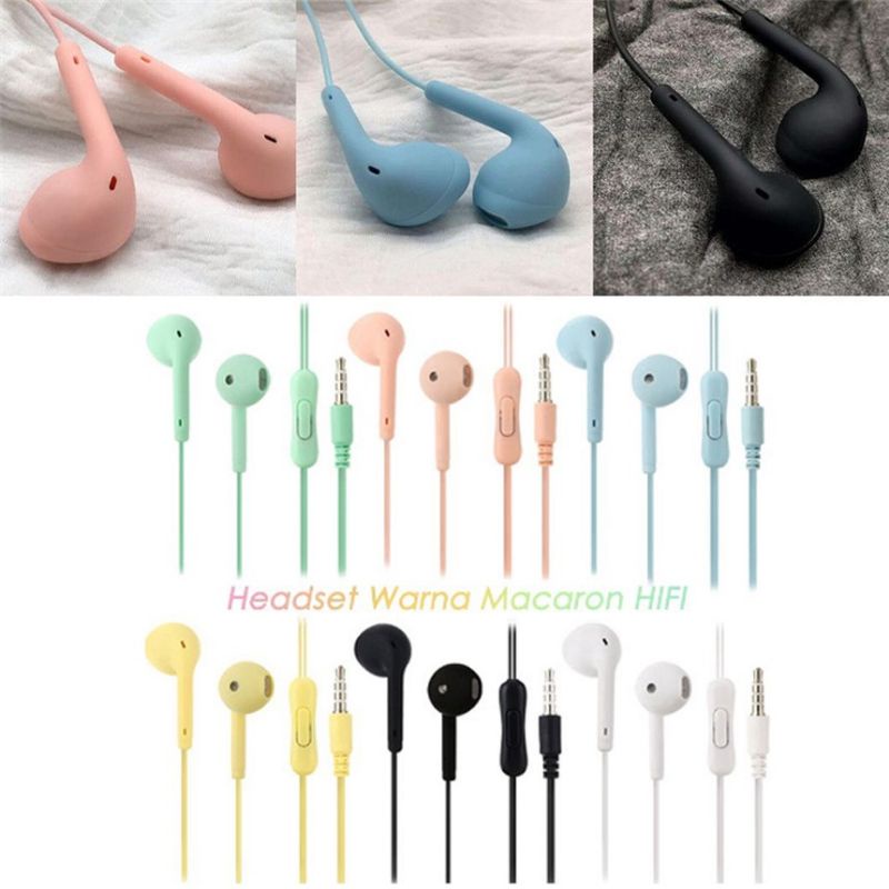 HEADSET MACARON U19 Hifi Stereo Extra Bass Handsfree Matte Colorfull Earphone Jack