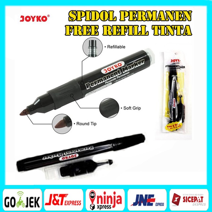 [BISA COD] SPIDOL HITAM PERMANENT JOYCO + FREE REFILL / SPIDOL PERMANENT MARKER PM-34F