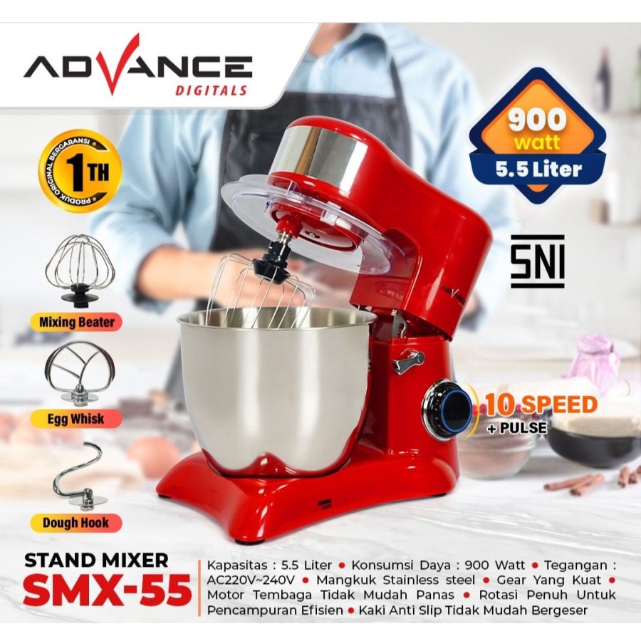 Stand Mixer Advance SMX-55 Kapasitas 5,5 Liter Original Bergaransi - Merah