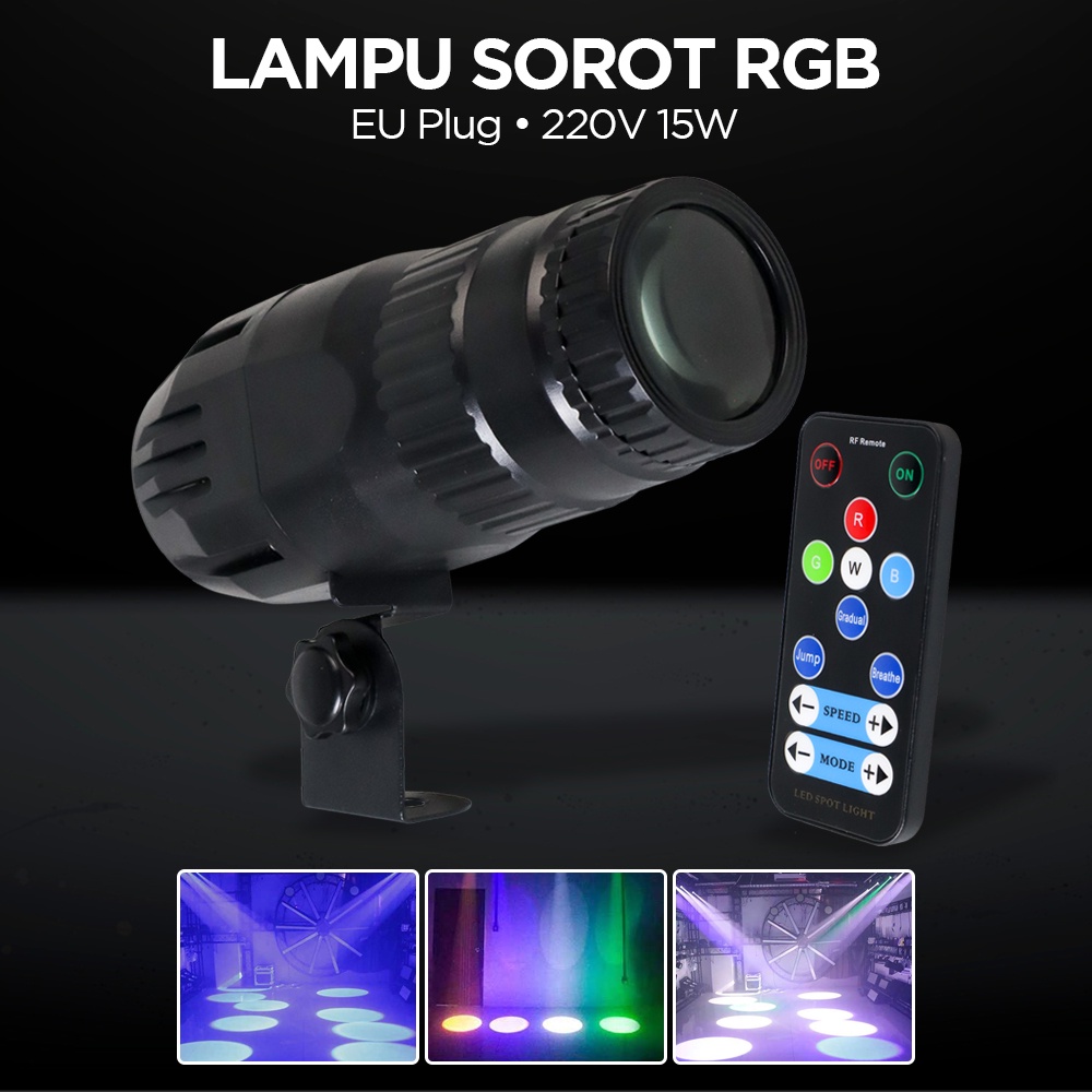 Lampu Sorot LED RGB Spotlight EU Plug 220V 15W - 15RGBW - Black
