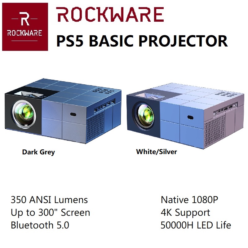 ROCKWARE PS5 BASIC - Full HD 1080P Projector - 350 ANSI Lumens