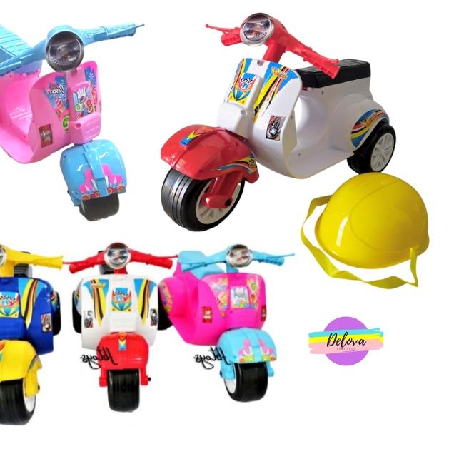 ❉ Vespa Mini Push Fun Bike Mainan Sepeda Dorong Anak Balita Plus Helm Roda 3 FD  307 ♠