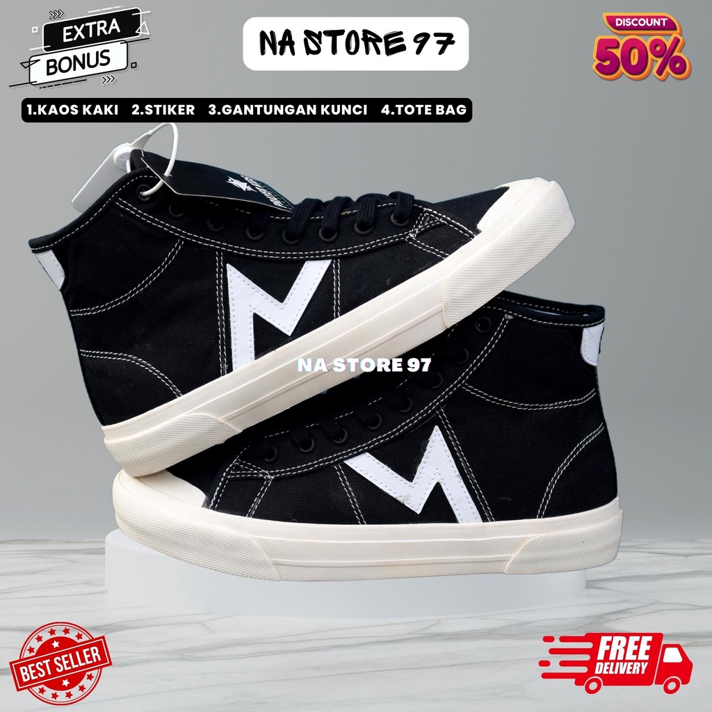 PRAYERKIDS KECOT 2 HIGH BLACK WHITE SNEAKERS KASUAL PRIA WANITA