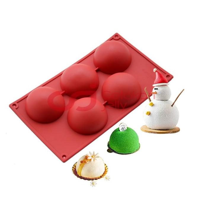 CJ Cetakan Silikon Kue Puding Half Ball Dome Setengah Lingkaran 5 Cav
