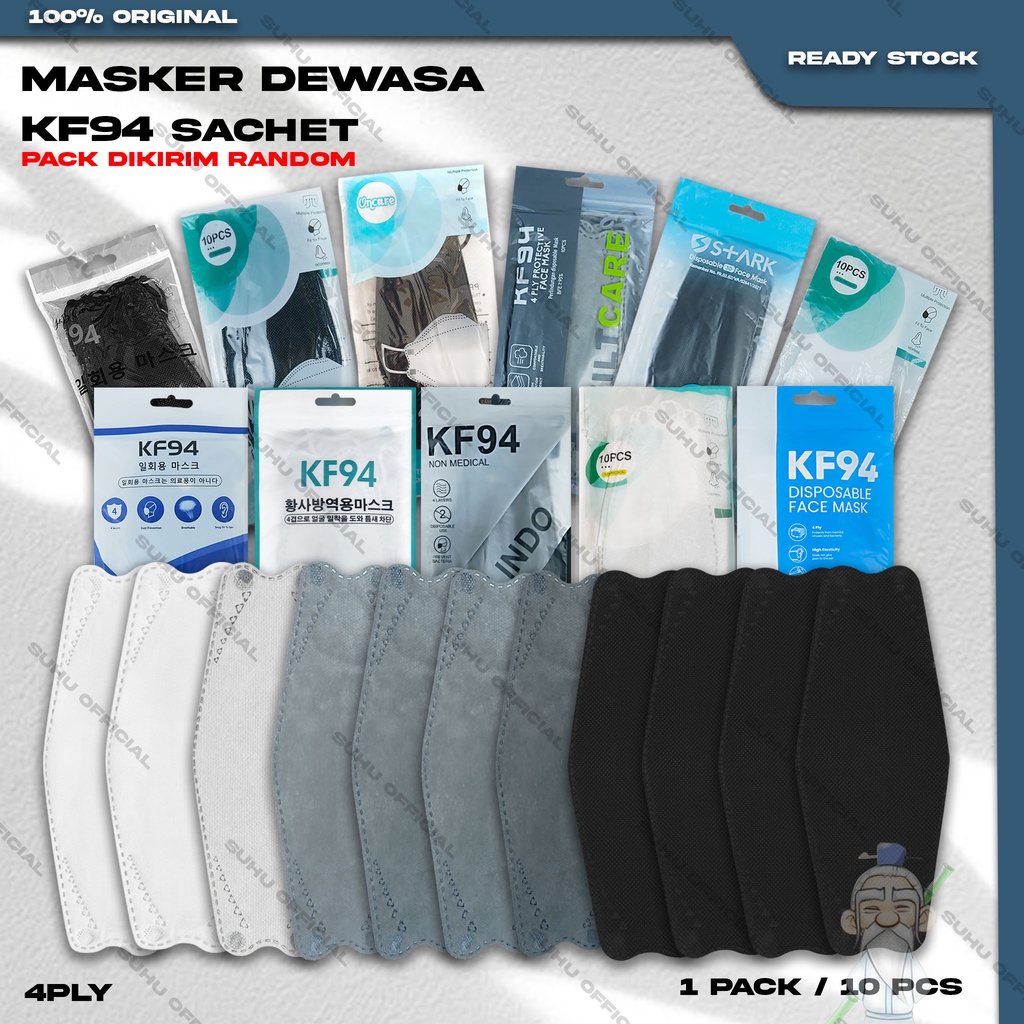 Masker KF94 4Ply Isi 10Pcs Hitam Black Korea KF 94 4 Ply Earloop Surgical Mask Kemenkes