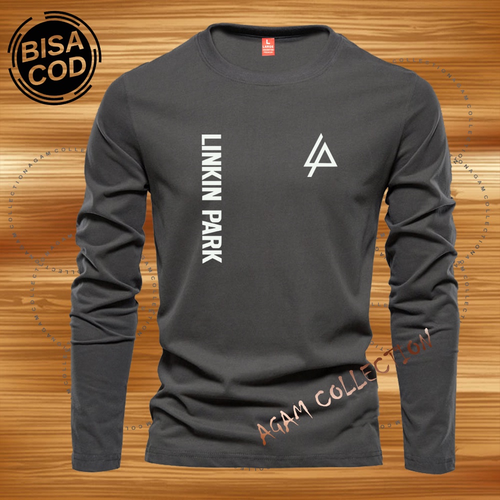 Agam Collection Baju Kaos Distro LP KirKa Text Putih Lengan Panjang Premium Quality Kaos Pria Keren Kaos Cewek/Cowok