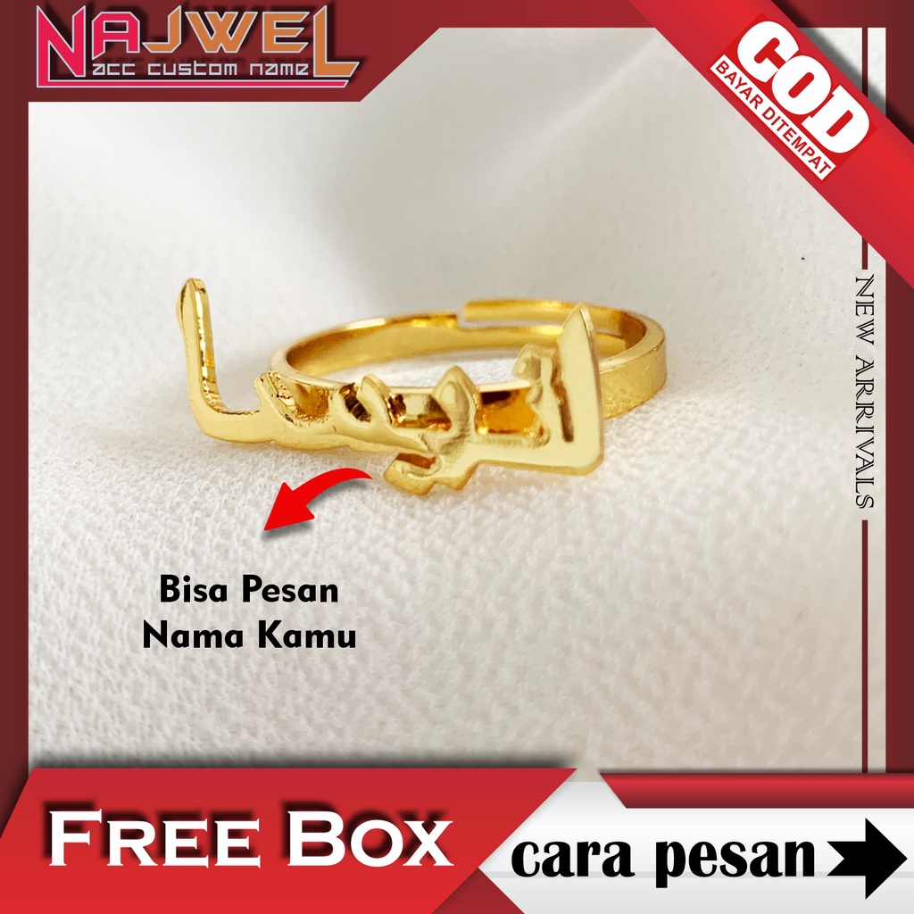 Cincin Nama Custom Huruf Arab Aksesoris Fashion Wanita Premium