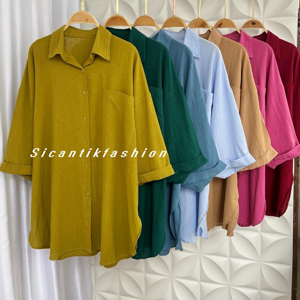 Kemeja Wanita Oversize Linen Crinkle / Tunik Wanita