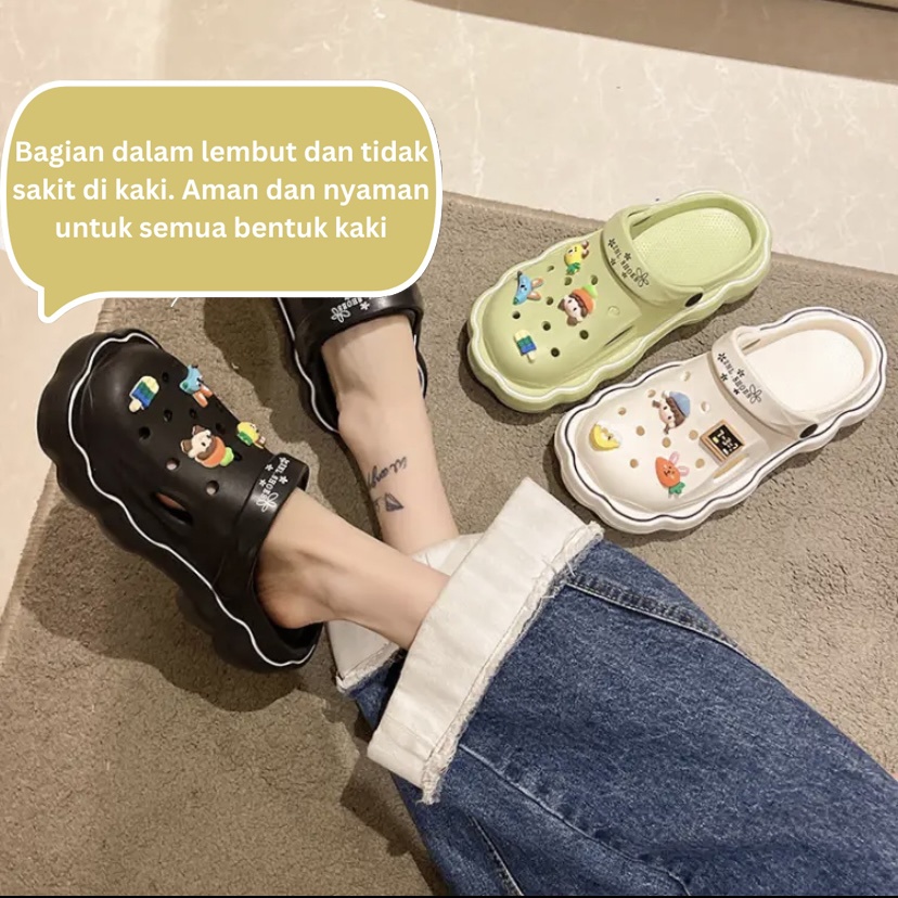 Mainland Sandal Crocs Pin Karakter Jibbits Lucu Sandal Kodok Viral Kekinian Sendal Lubang Pin Karet Rumahan Outdoor HSN132