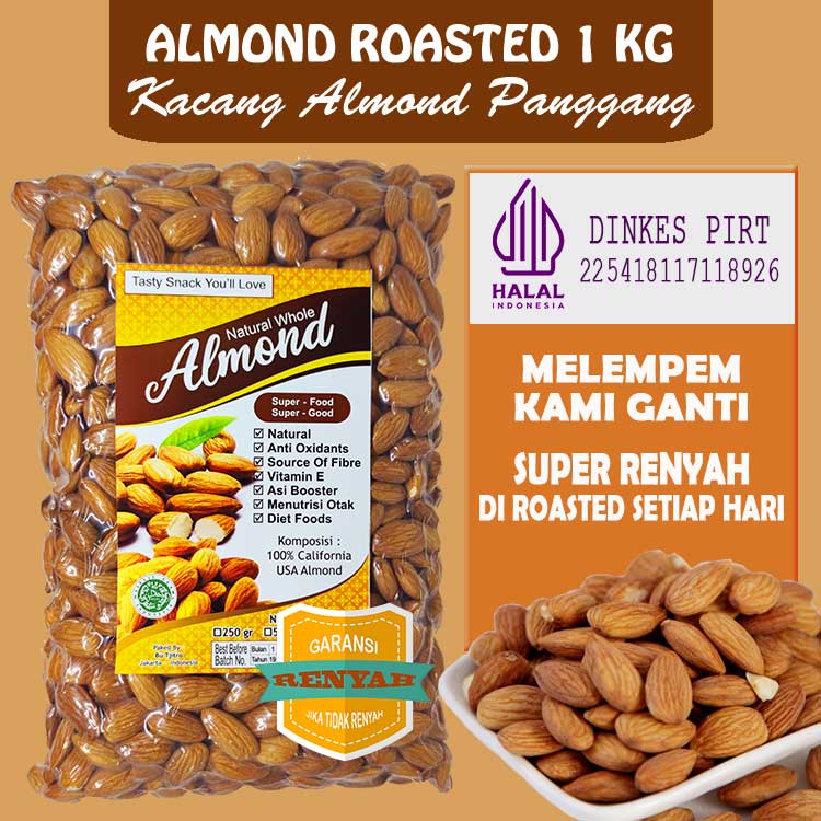 PROMO KACANG ALMOND PANGGANG 1 KG - Almond Roasted Kupas Natural Blue Diamond NPX USA