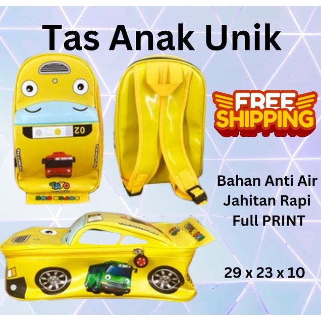 PROMO TERMURAH Tas Ransel Sekolah Anak TK Tas Bus karakter tas mobil On The Road Kuning2