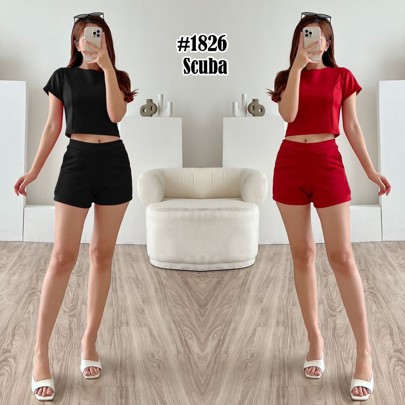 stelan scuba 1826/setelan wanita/setelan celana pendek/setelan wanita Korea/setelan bkk/setelan impo