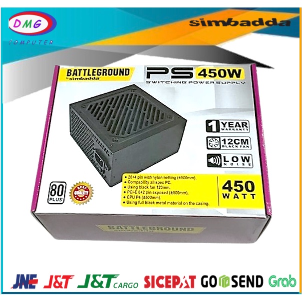 Power Supply Simbadda Battleground 450Watt 20+4Pin 80+ - PSU Gaming