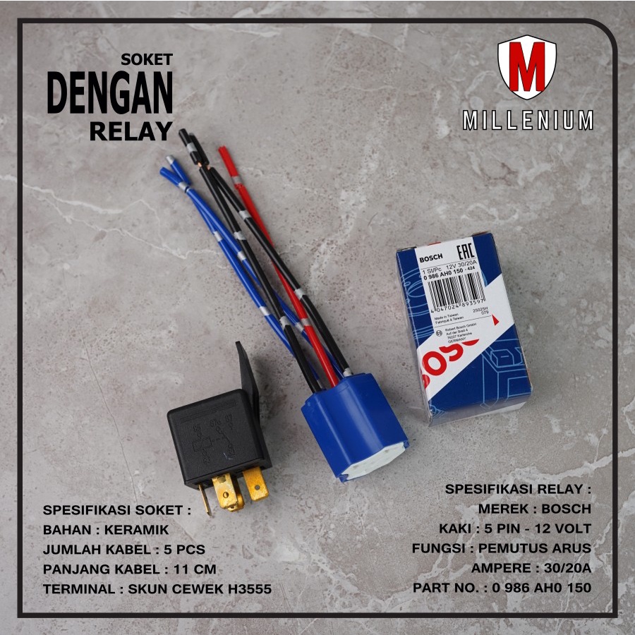 SOKET RELAY KERAMIK 5 KABEL DENGAN RELAY BOSCH MX 5 PIN / KAKI PEMUTUS