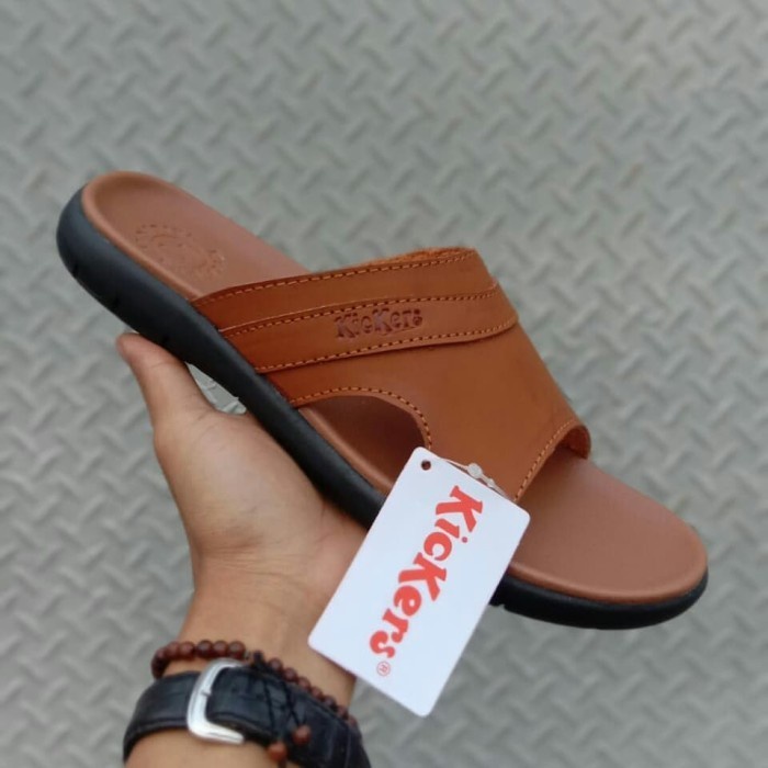 Sandal Pria sandal kickers kulit pria - Tan coklat muda, 39(N3J3) Sendal Pria Kekinian Sandal Pria K