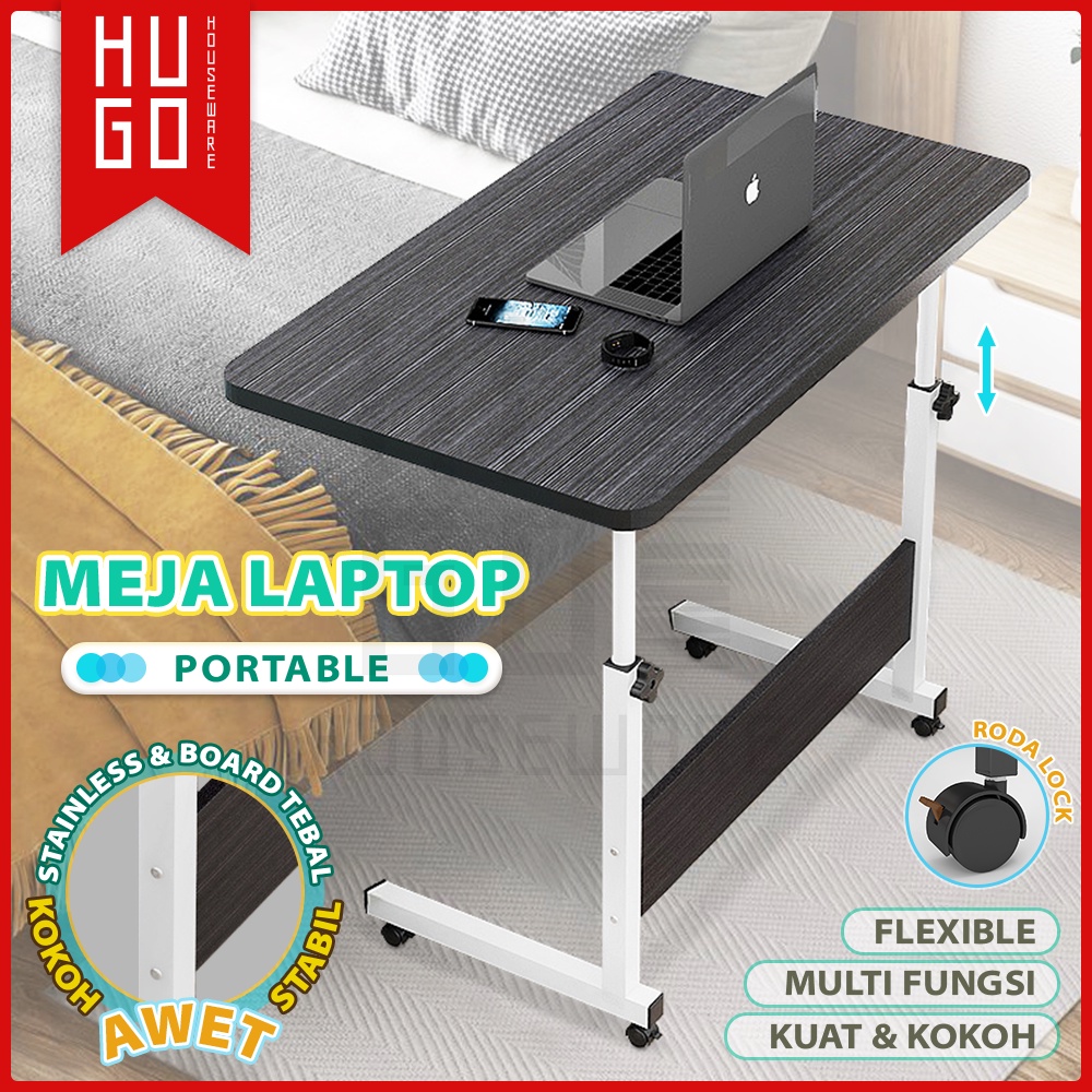HugoHouseware Meja Laptop Belajar Serbaguna / Meja Roda Portable Stand Tinggi
