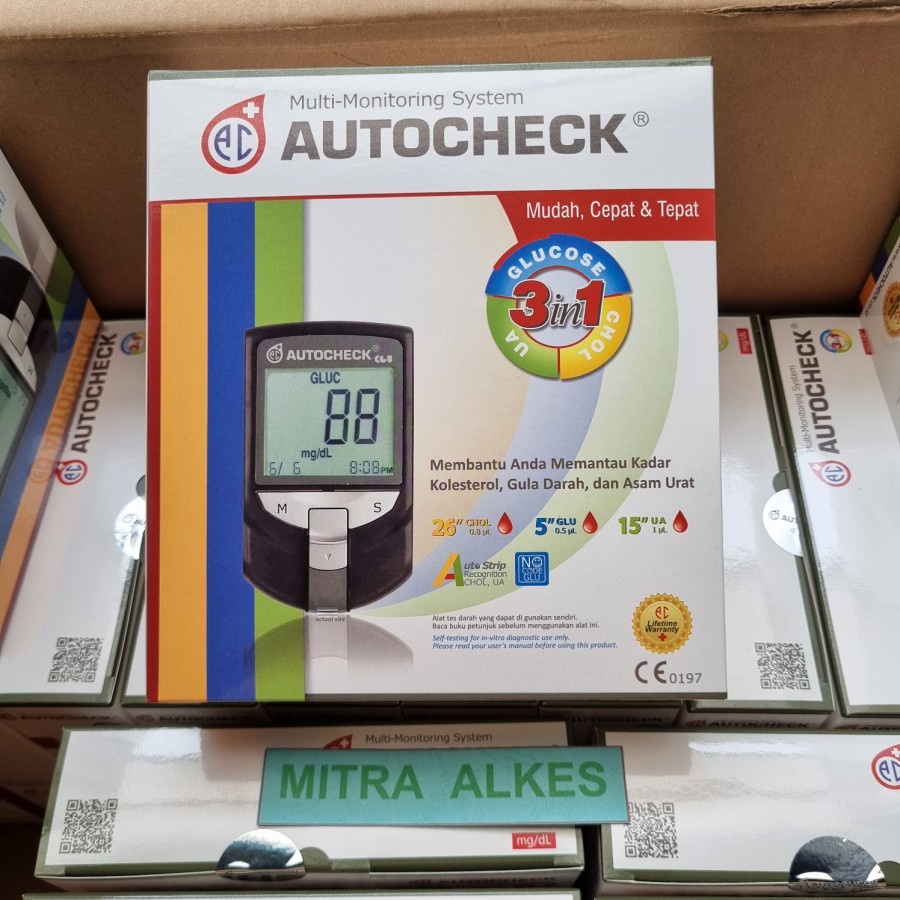 AUTOCHECK 3in1 Meter. ALAT Autocek Glucosa Uric Acid Cholesterol. AUTO CEK Gula Darah Asam Urat Kolestrol 3 in 1